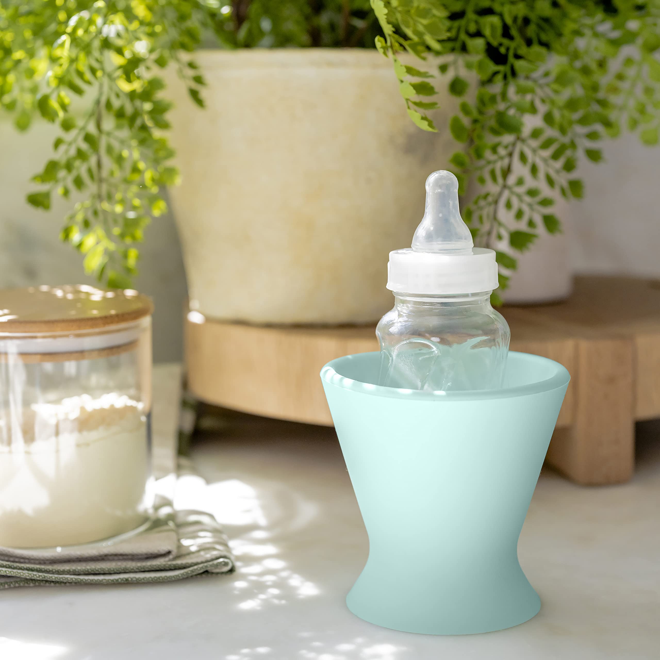 Bökee Baby Bottle Holder and Easy Hands Free Silicone Breast Pump Holder​ for One Handed Bottle Prep - Robins Egg, 1-Pack - Image 13