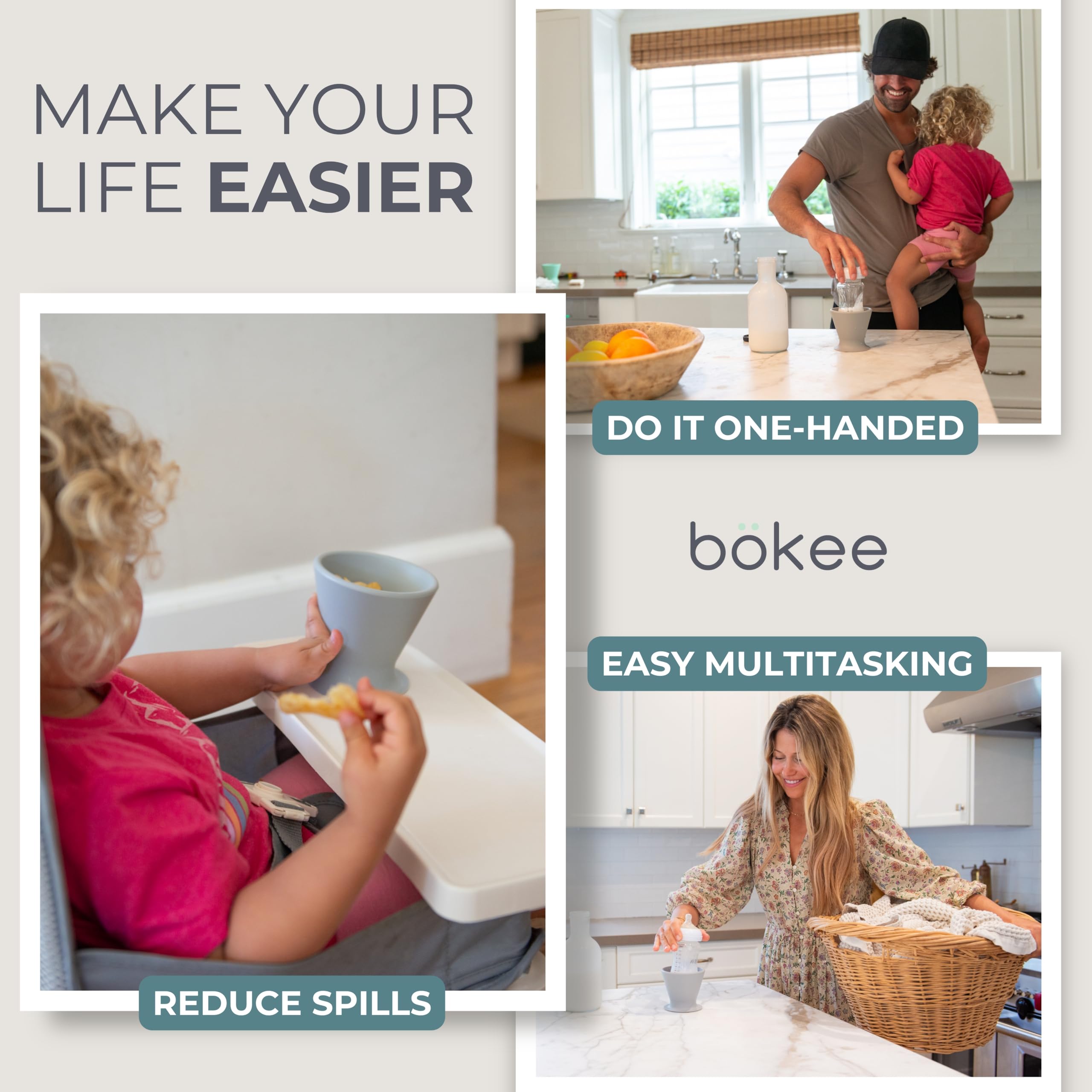 Bökee Baby Bottle Holder and Easy Hands Free Silicone Breast Pump Holder​ for One Handed Bottle Prep - Robins Egg, 1-Pack - Image 3