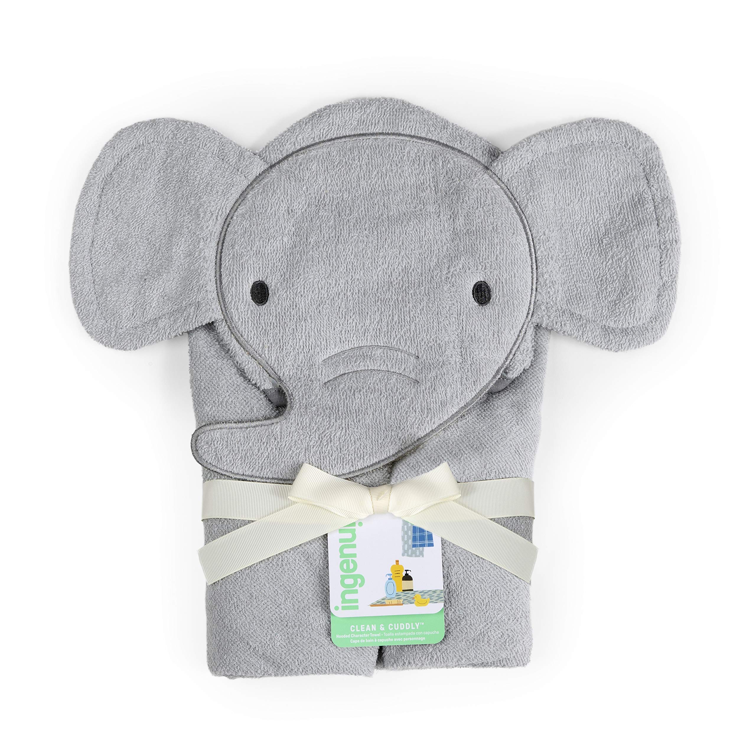 Ingenuity Clean & Cuddly Hooded Baby Elephant Bath Animal Towel - Perfect Shower Gift - Grazer - Image 6