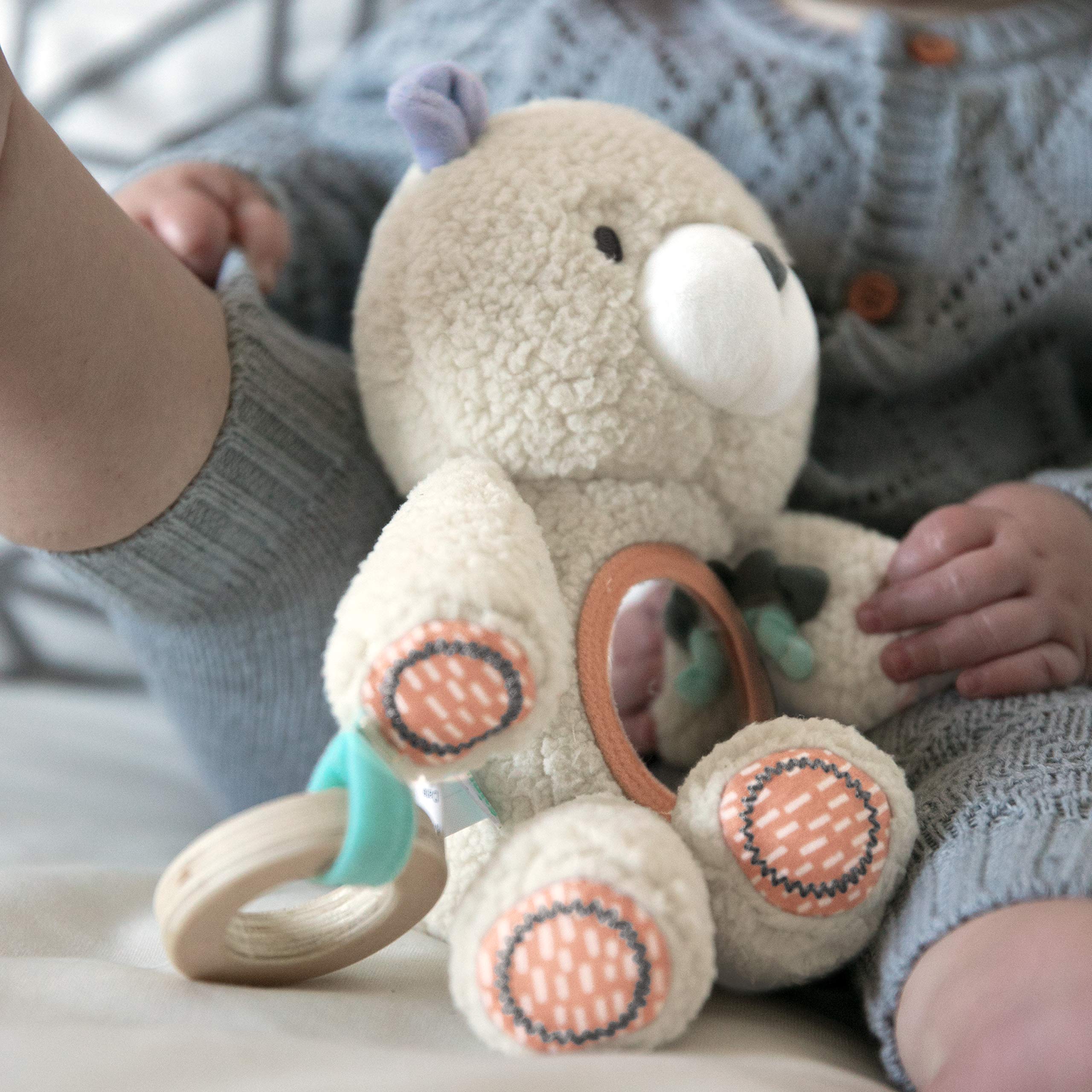 Ingenuity Premium Soft Plush Travel Activity Toy with Wooden Teethers - Nate The Teddy Bear, Ages Newborn and up - Image 4